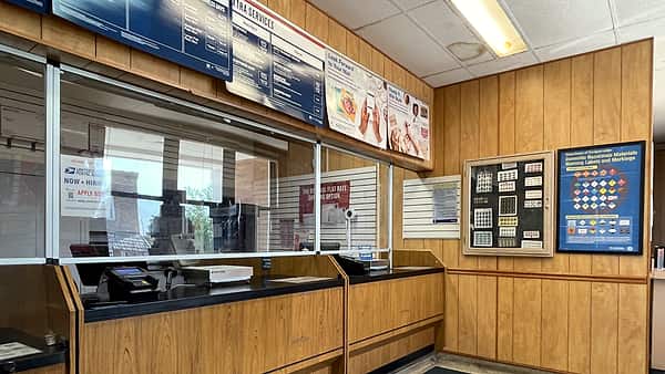 The lobby of the post office at Beech Grove, Indiana, seen from the entrance toward the far wall