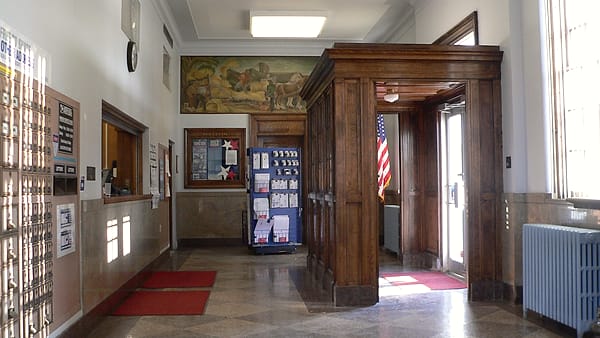 The interior of the post office on Courthouse Avenue in Auburn, Nebraska, looking toward the northeast