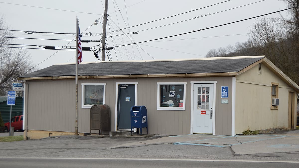 The front of the small post office at Kegley on U.S. Route 19 in Mercer County, West Virginia
