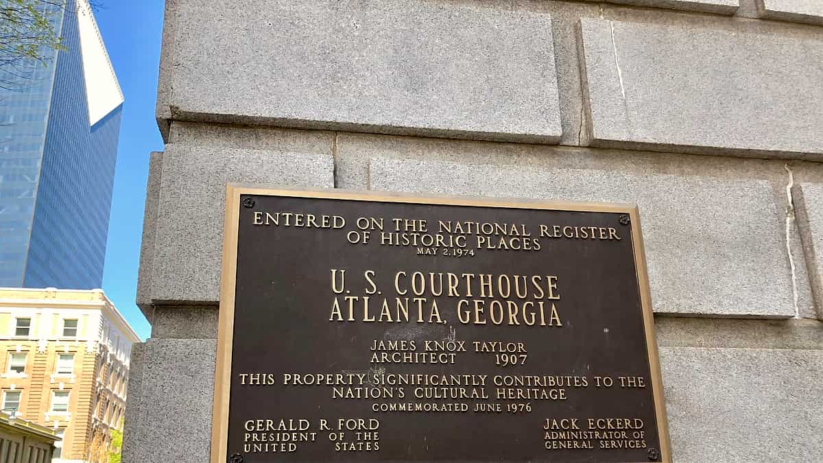 The Elbert P. Tuttle United States Court of Appeals Building in Atlanta, Georgia, seen from the street